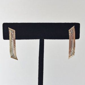 Vintage Tri-Color Gold Herringbone Drop Earrings